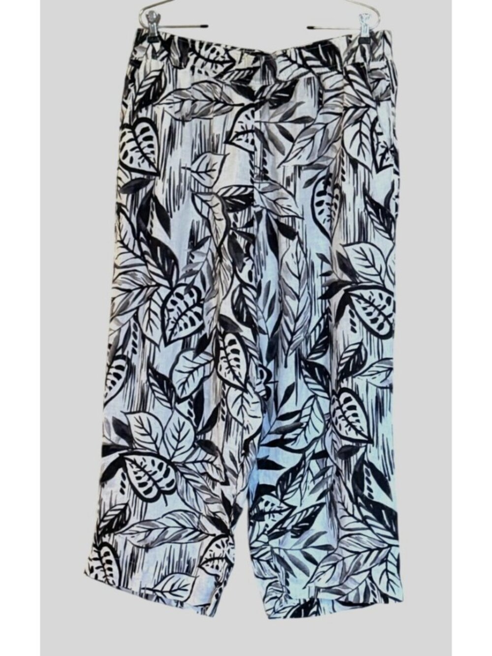 Tahari Women's Tropical Print Linen Wide Leg Pants Brown Black Size XL